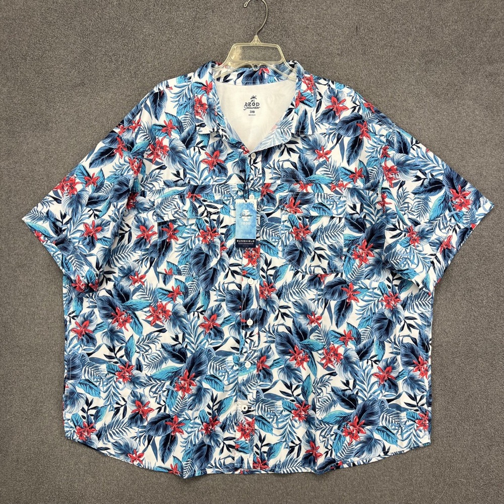 IZOD Saltwater Shirt Mens 3XB Blue Tropical Floral Sunshield Performance Fishing